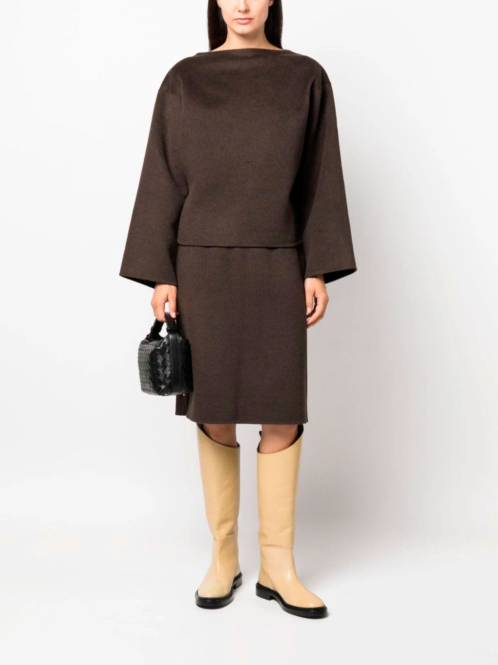 Side-slit wool skirt