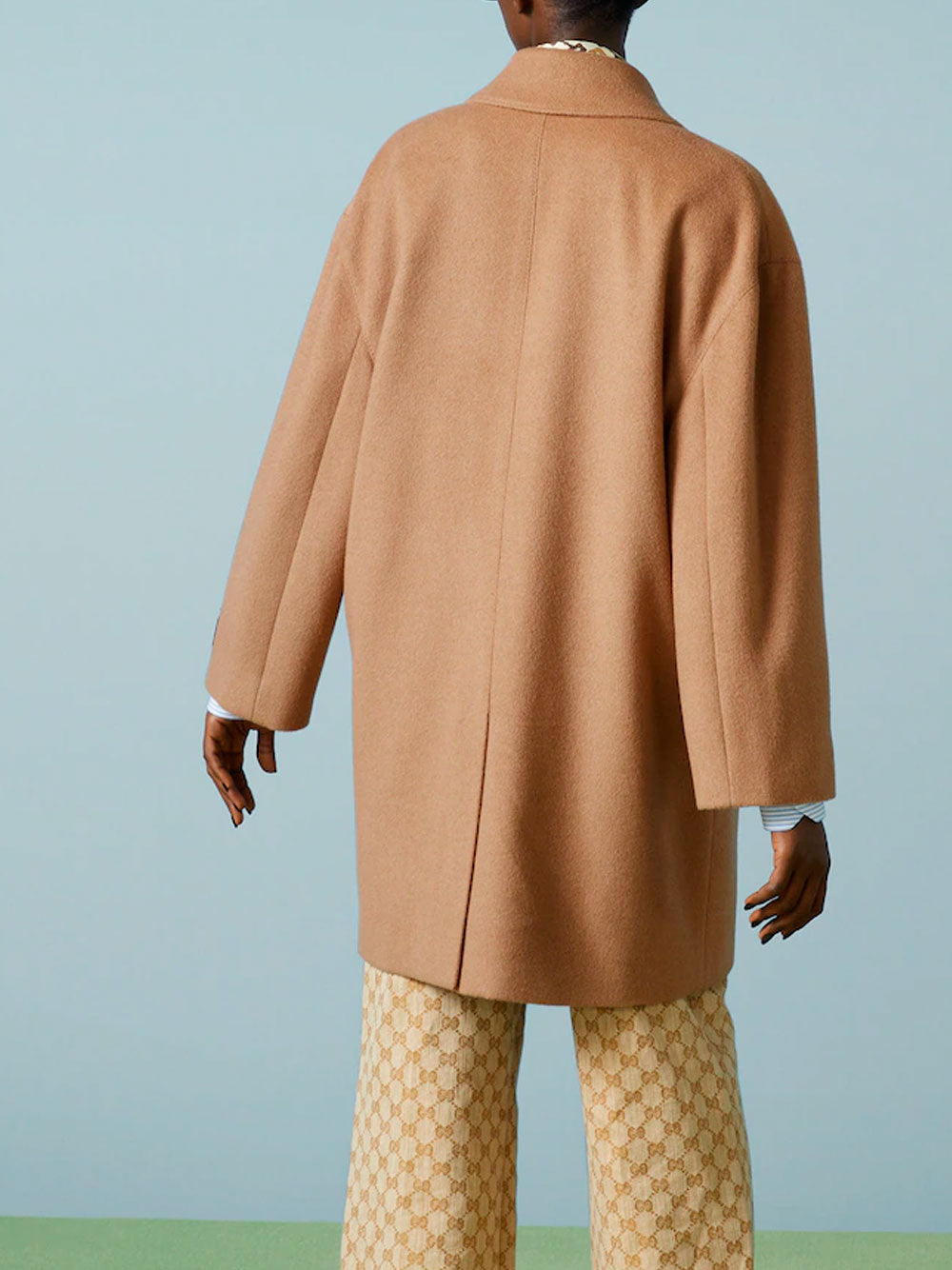 Camel coat with embroidered label
