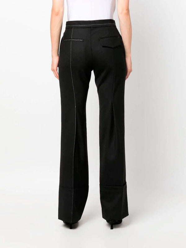 Contrast-stitching flared trousers