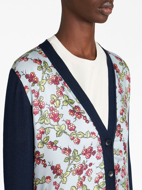 Grape-print cotton-blend cardigan