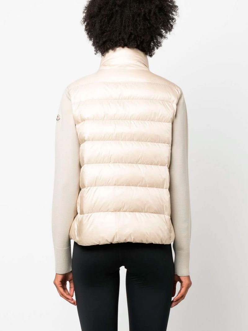 Knitted-panel puffer cardigan