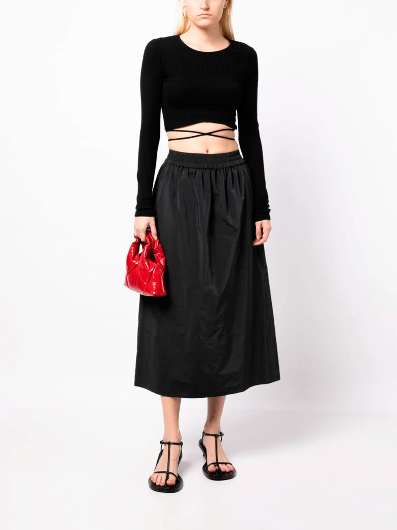Ruched A-line midi skirt