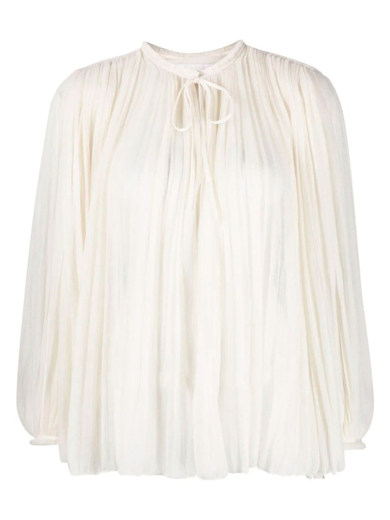 Pleated virgin-wool blouse