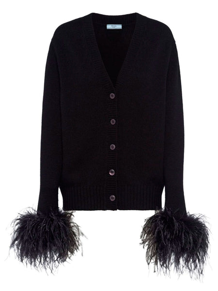 Feather-trimmed cardigan | Prada | OTTODISANPIETRO