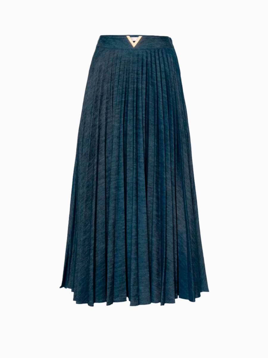 Pleated denim skirt - Main Image