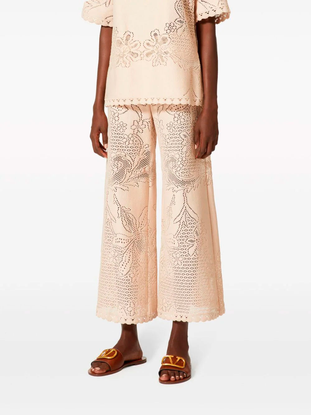 Floral-embroidered wide-leg trousers