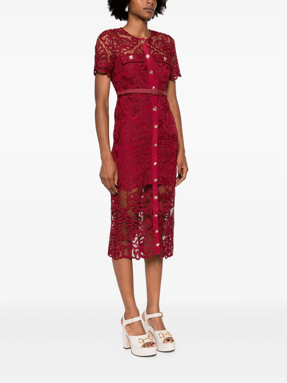 Guipure-lace midi dress