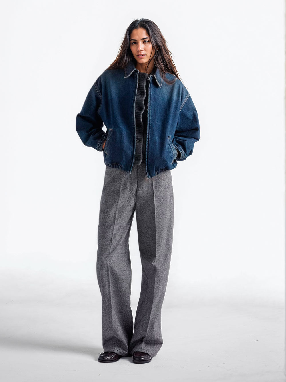 Washed denim blouson jacket