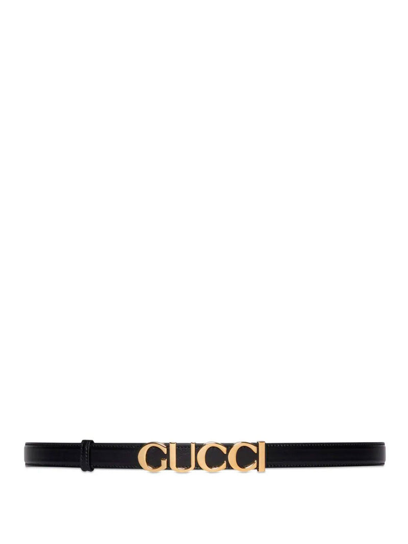 Cinturón fino de piel con logotipo Gucci