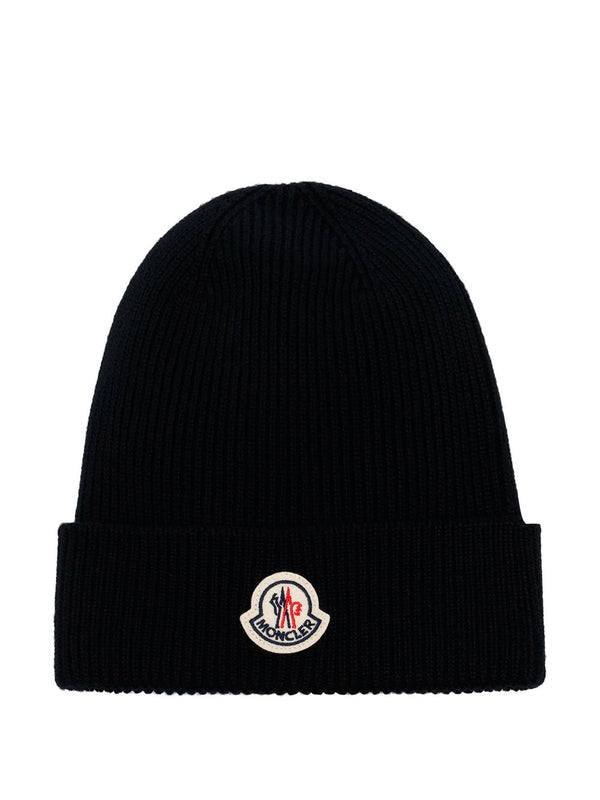 Logo-patch knitted beanie