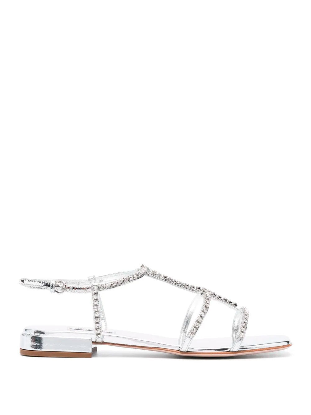Crystal-embellished strap sleather sandals