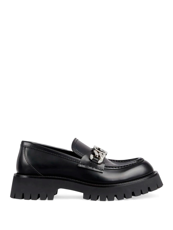 Logo-chain leather loafers