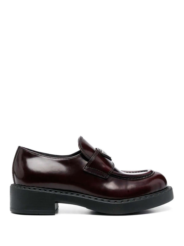 Chocolate patent leather loafers