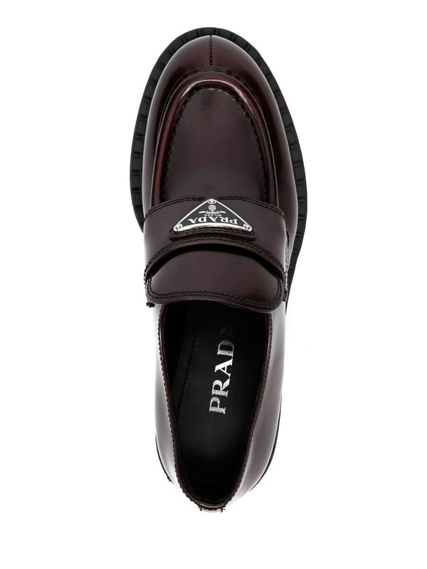 Chocolate patent leather loafers