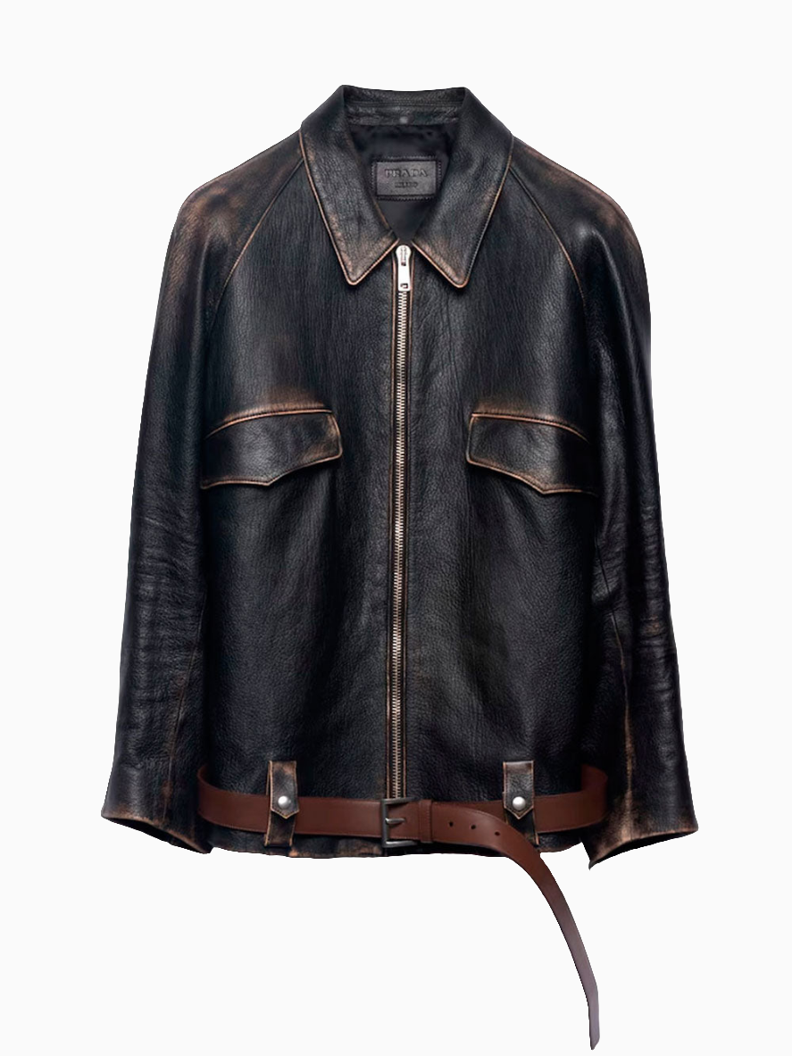 Leather blouson jacket