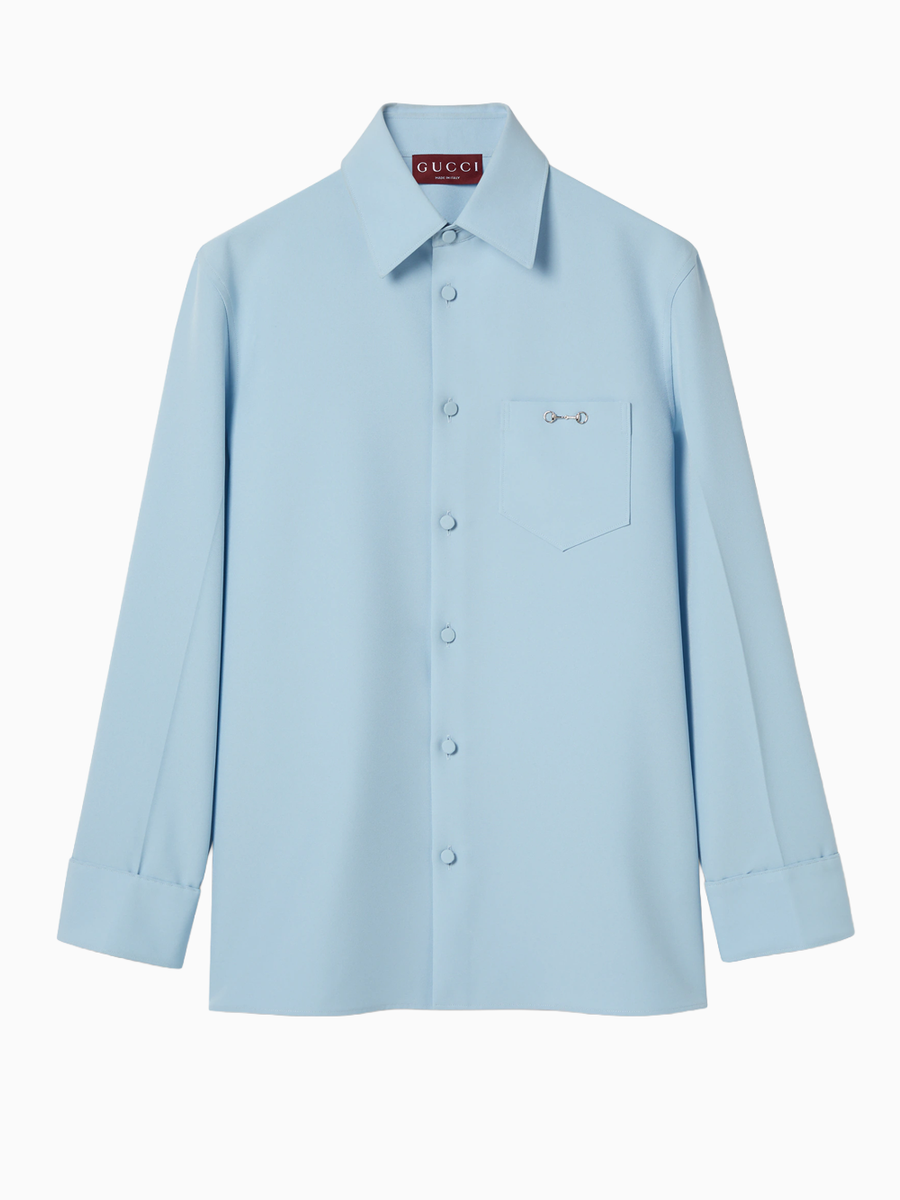 シャツ+ブラウス(長袖+七分) GUCCI by TOM FORD Shirt Horsebit Logo L Gucci Men's Horsebit Vacation Shirt in Ivory Gucci