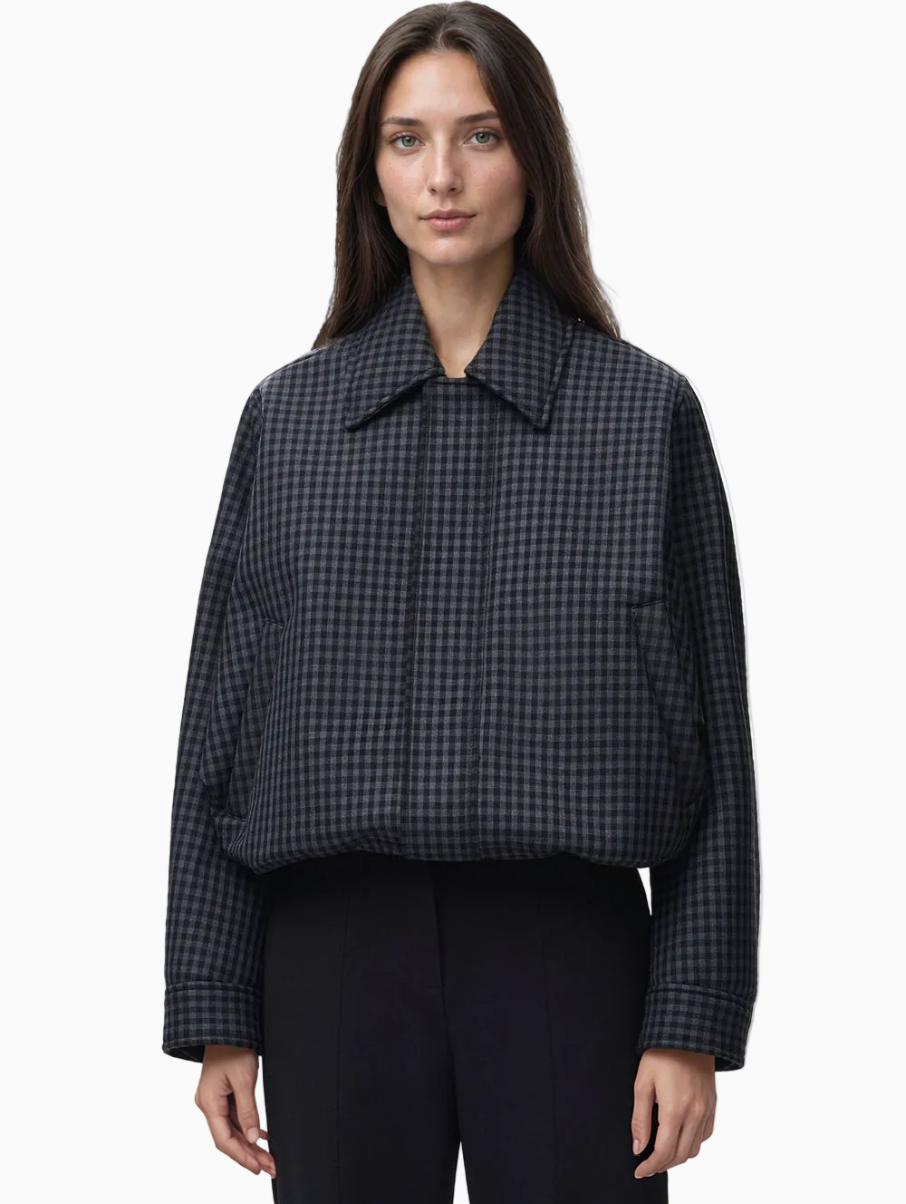 Checked drawstring jacket