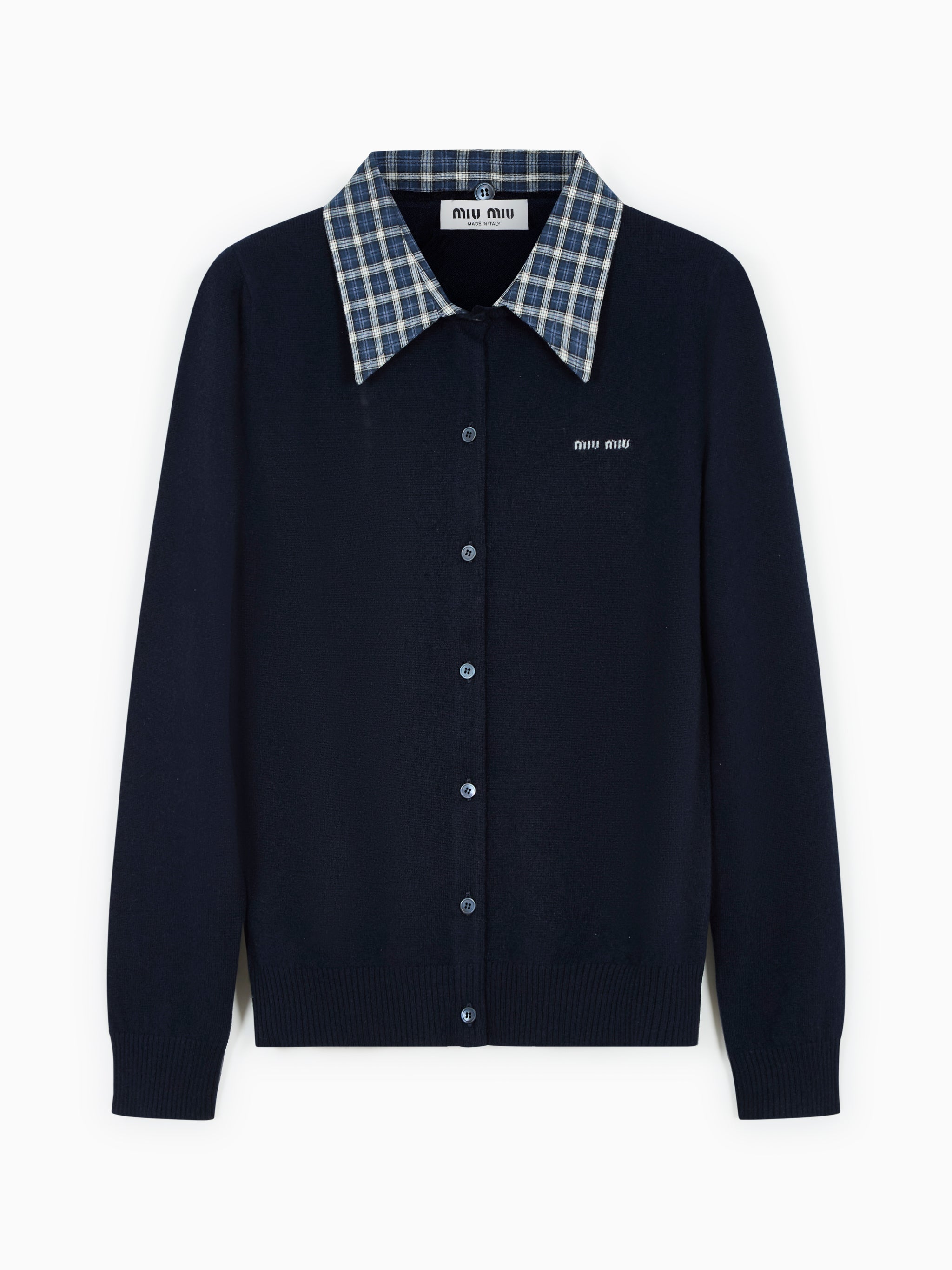 Check collar cardigan