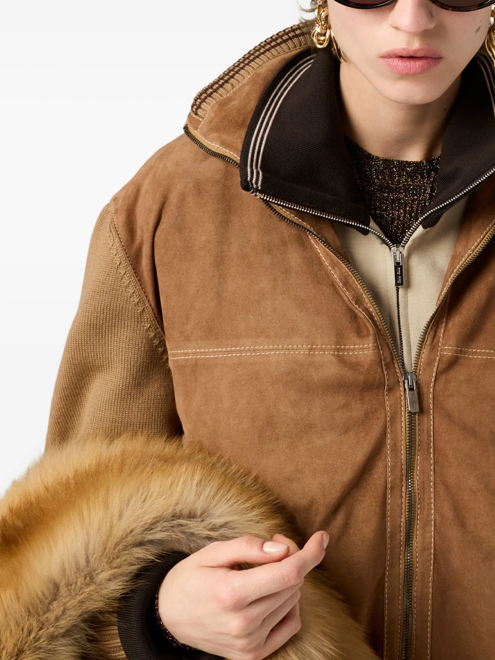 Suede-insert ribbed cardigan