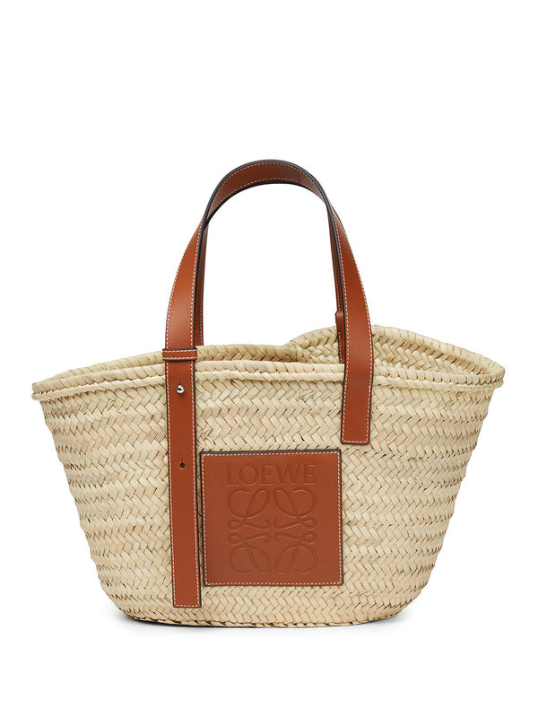 Basket bag in palm leaf and calfskin