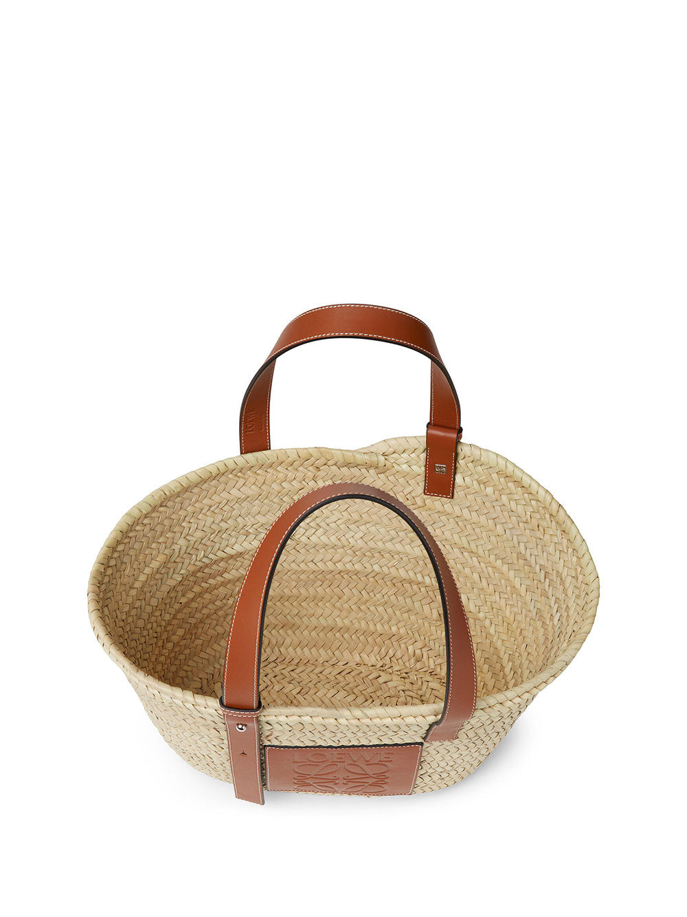 Small basket bag in online palm leaf and calfskin