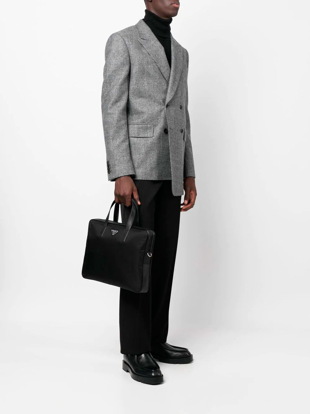 Re-Nylon leather-trimmed briefcase
