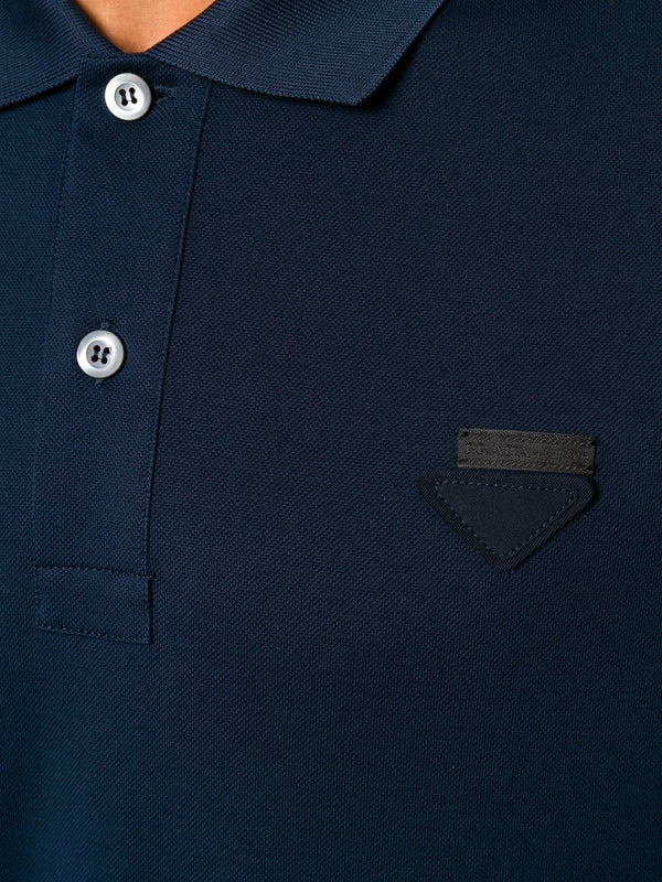 Navy blue cotton piqué polo shirt