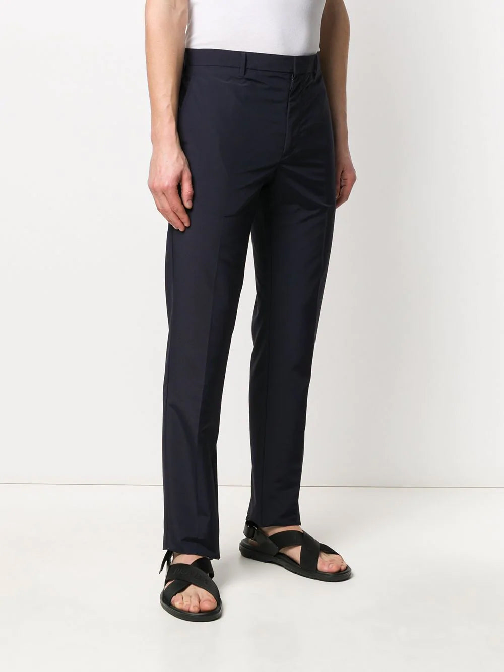 Navy blue technical wool sartorial trousers