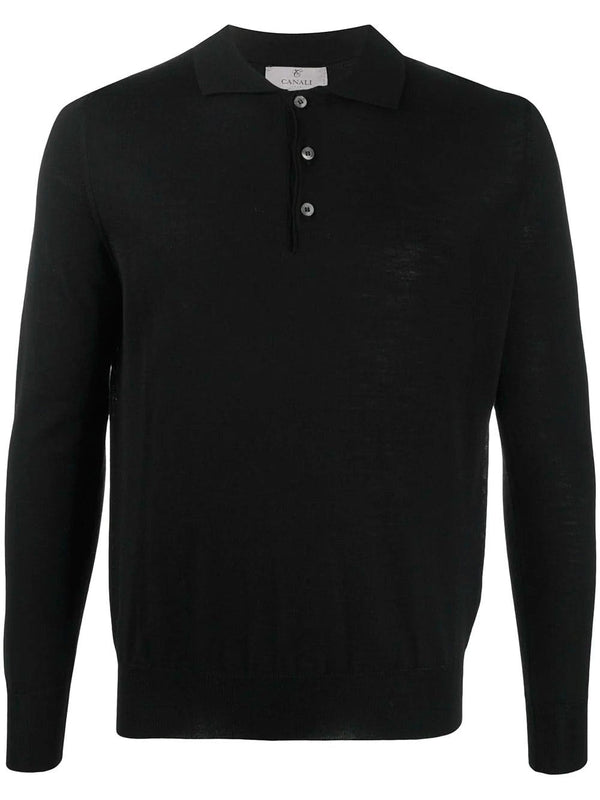 Long-sleeved polo shirt in merino wool