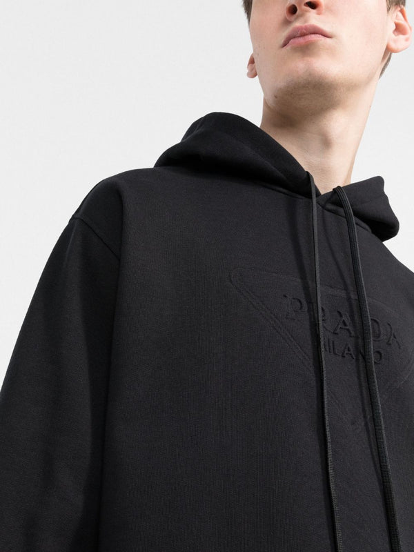 Hooded sweatshirt in black cotton fleece