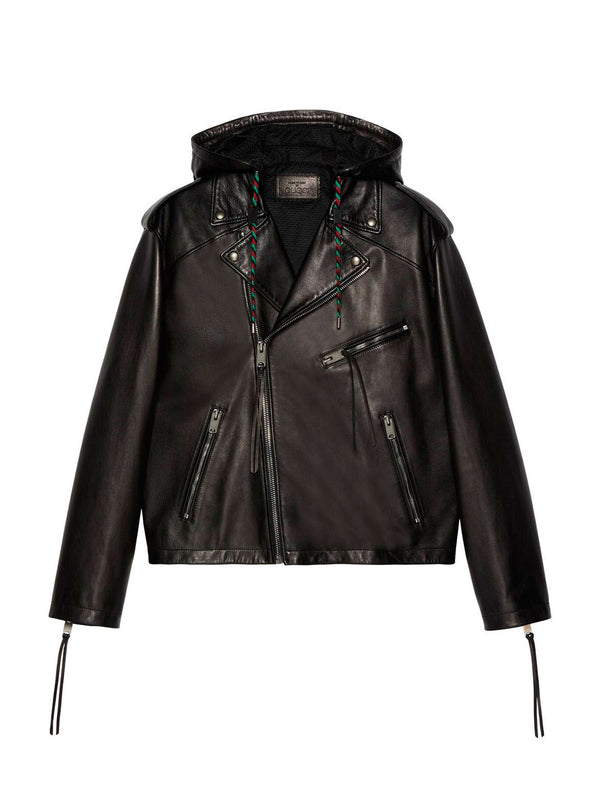 Asymmetrical zip leather jacket