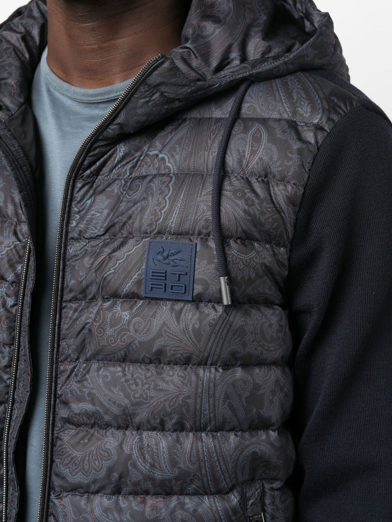 Padded-panel hooded jacket