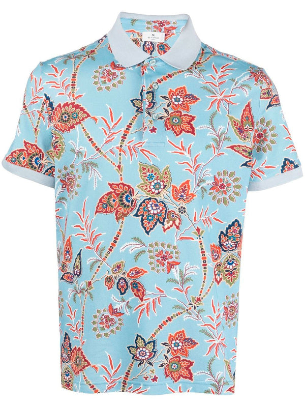 Floral-print cotton polo shirt