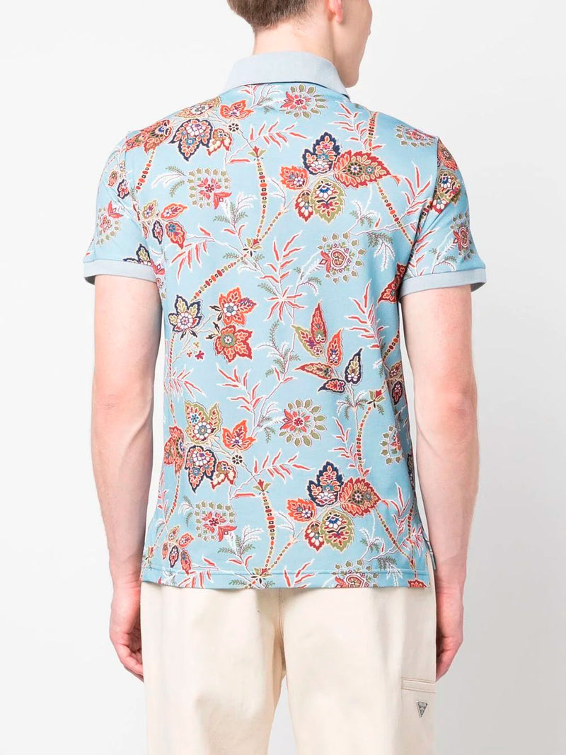 Floral-print cotton polo shirt
