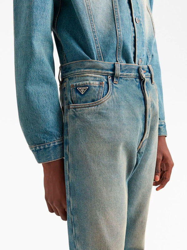 Distressed-effect straight-leg jeans