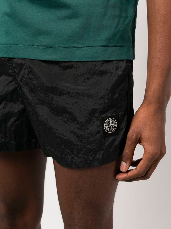 Logo-patch crinkled swim shorts