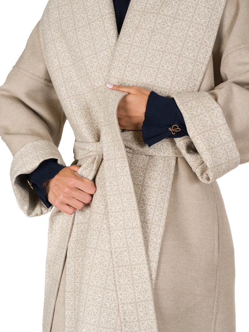 Anagram jacquard belted coat
