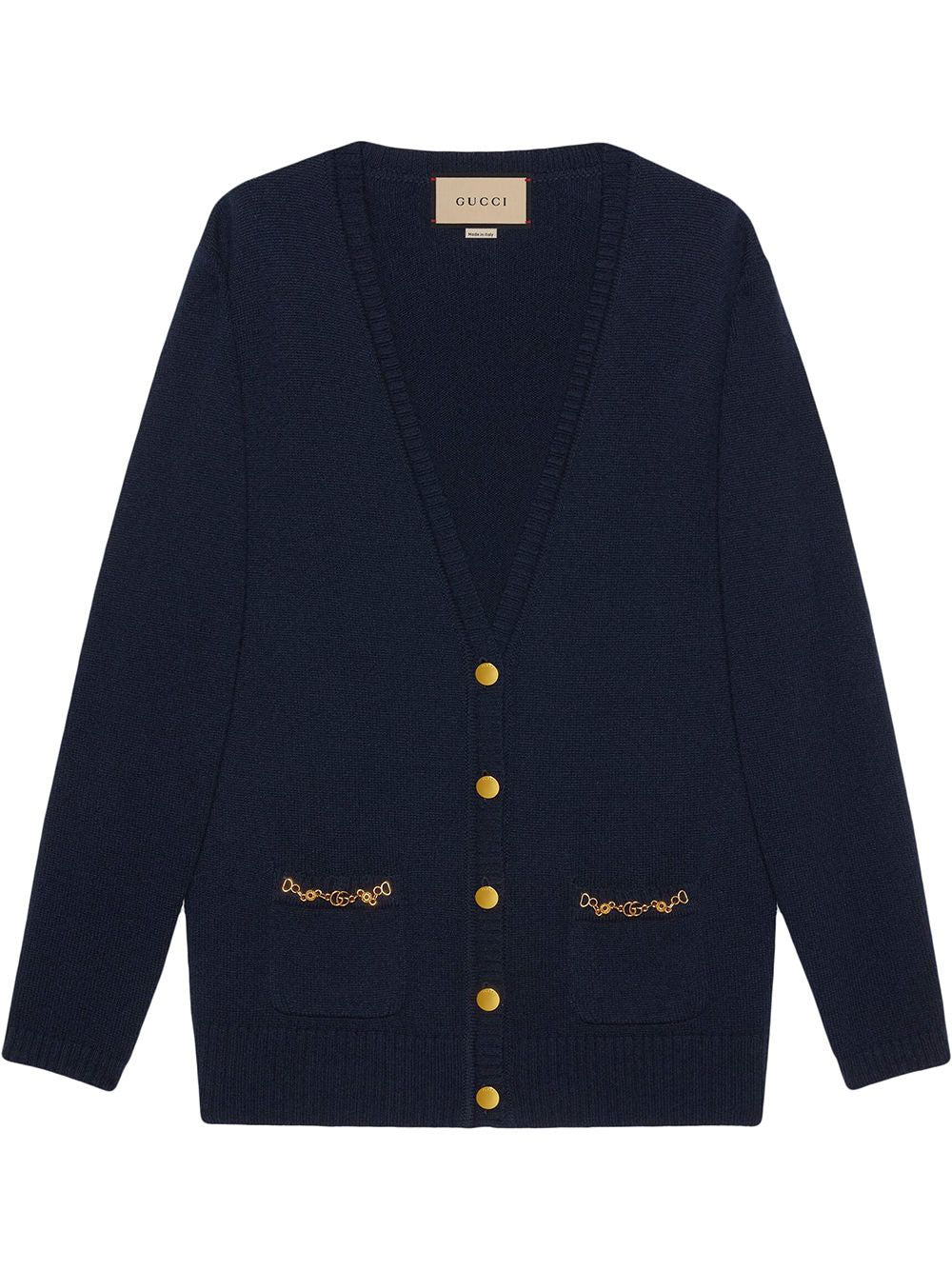 Chain-trim button-front knitted cardigan
