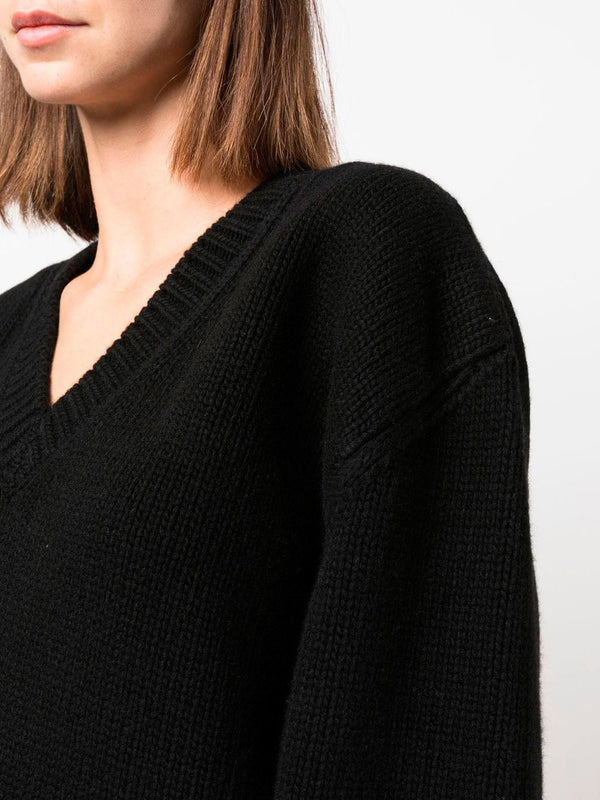 V-neck knitted long-sleeve jumper