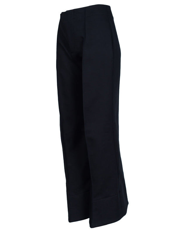 Curved shape cotton canvas trousers