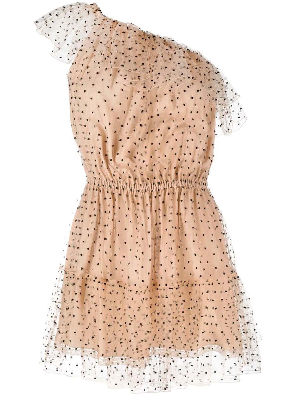Polka-dot one-shoulder minidress