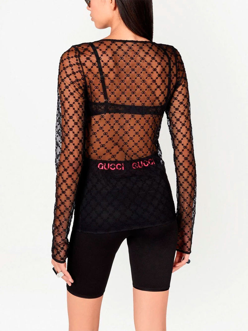 GG-embroidered tulle top