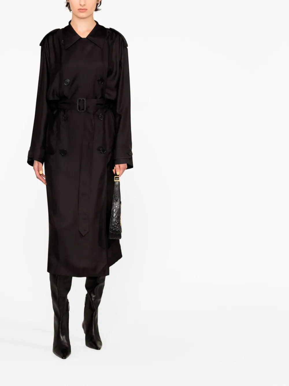 Silk double-breasted trench coat