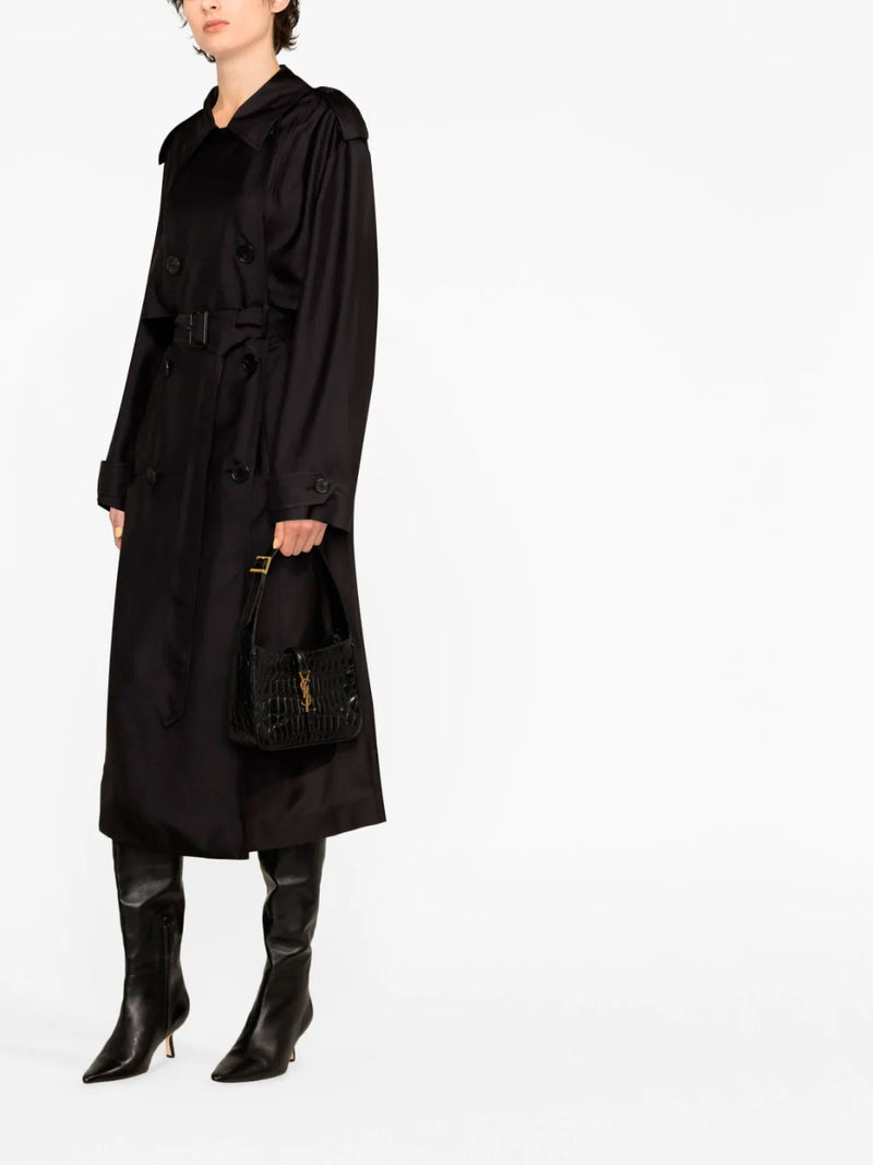 Silk double-breasted trench coat