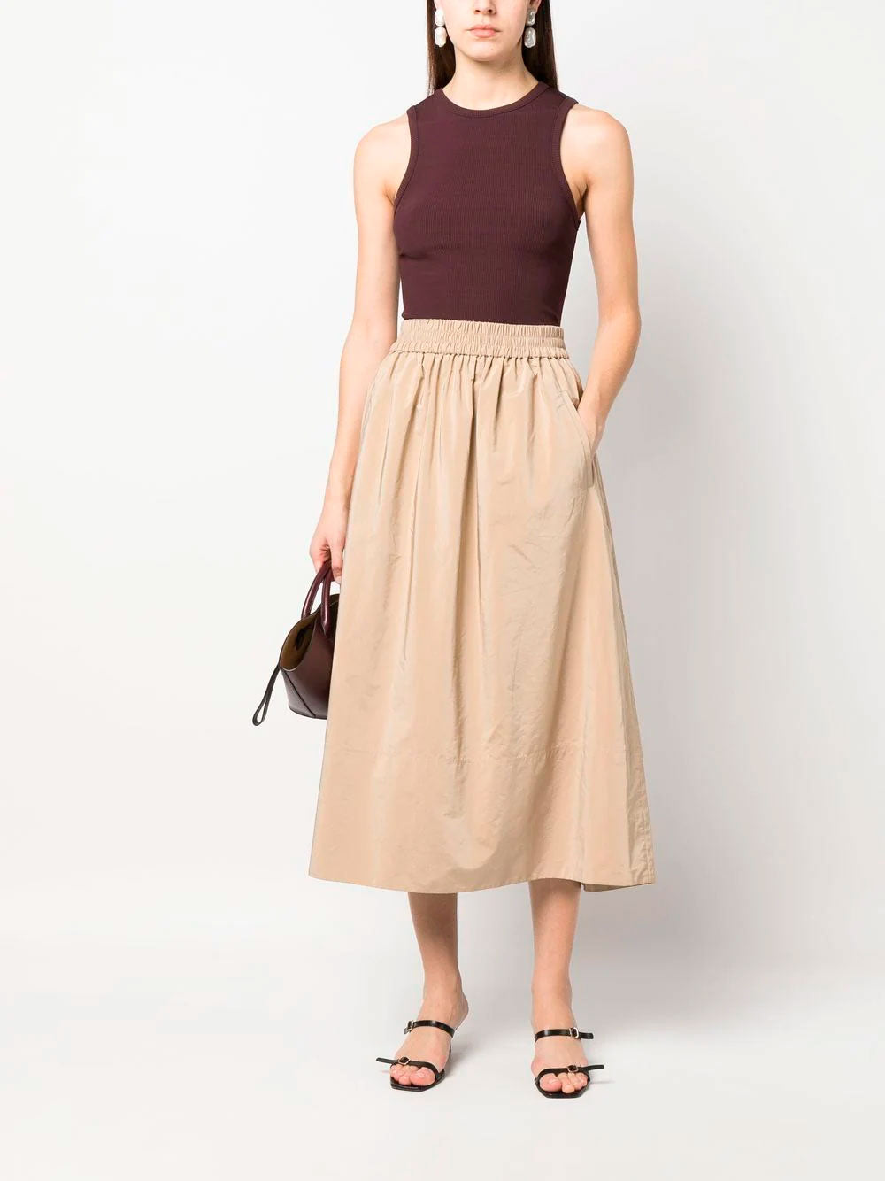 Pleated A-line midi skirt