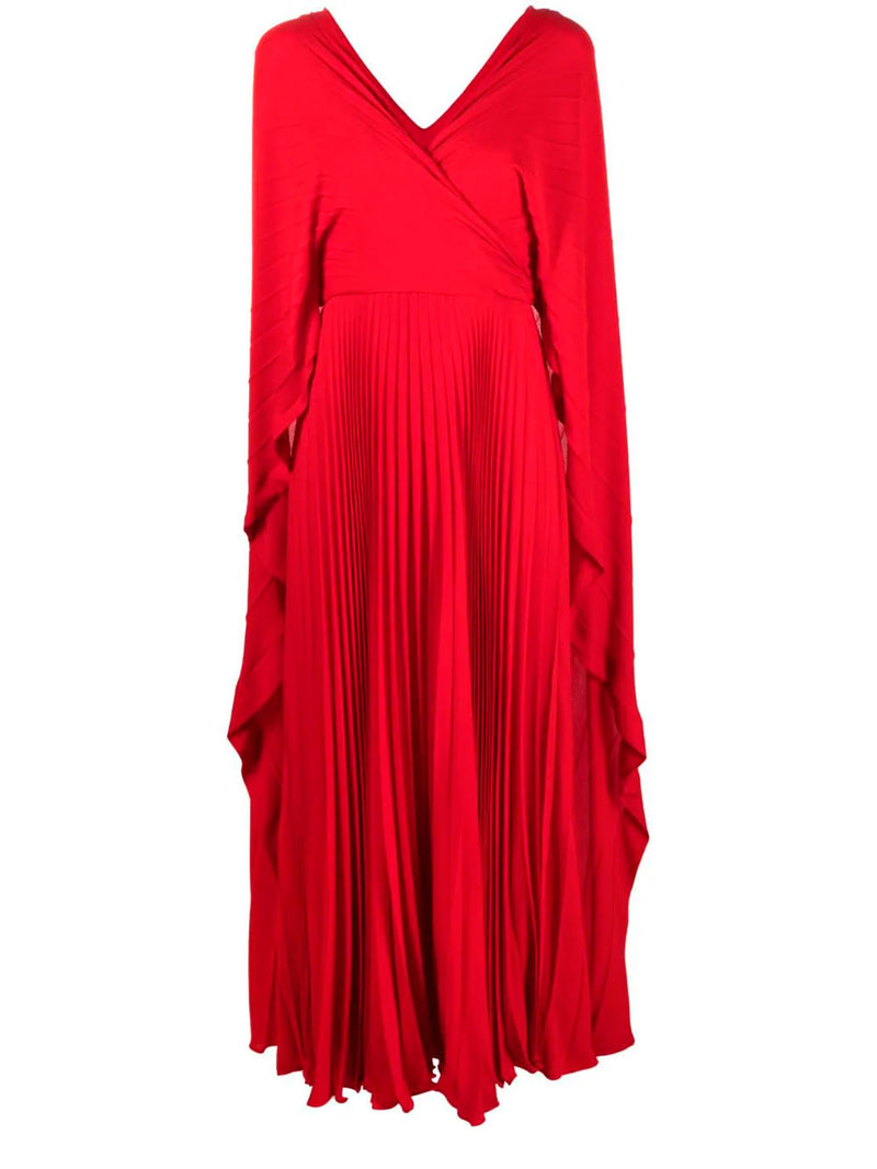 Vestido de seda-georgette plisado efecto capa