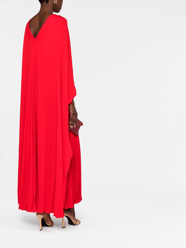 Cape-effect pleated silk-georgette dress