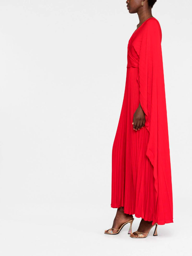 Vestido de seda-georgette plisado efecto capa