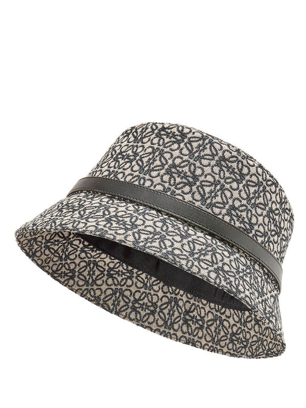 Anagram bucket hat in jacquard and leather