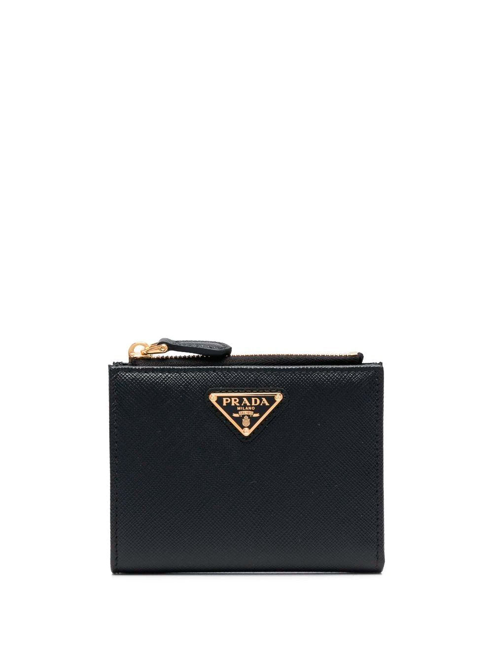 Logo-plaque grained leather wallet